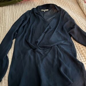 Halston Heritage Navy Sheer Ruched Blouse